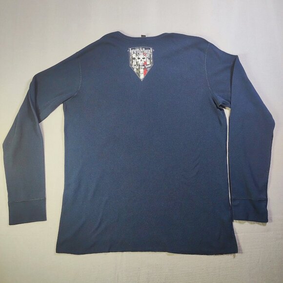 Moto rider Black Helmet crew neck knit pullover men's size XL dark blue graphic - Picture 3 of 8